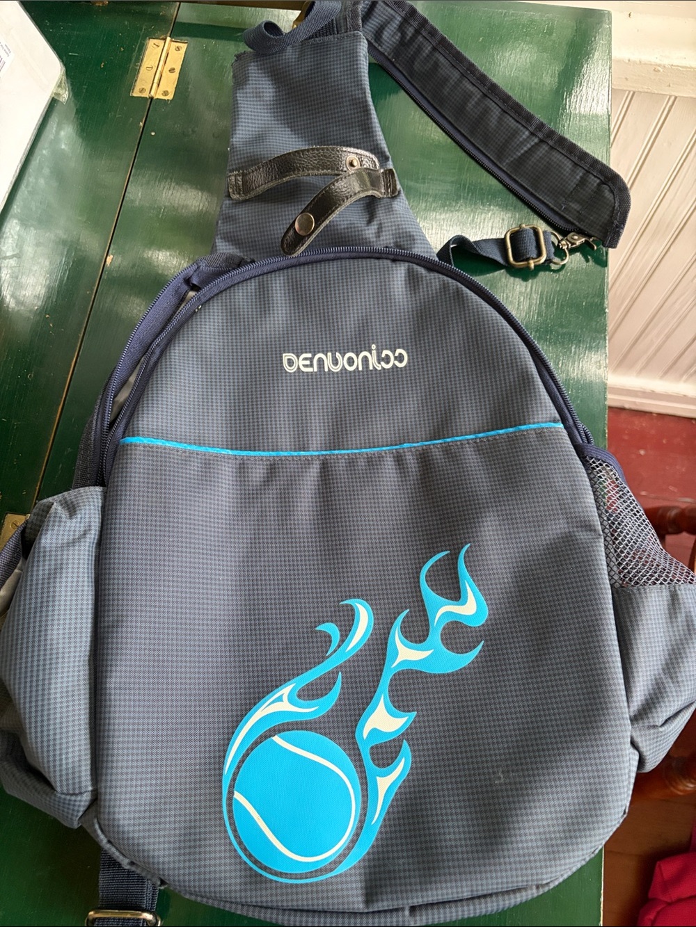 Klau Nylon Blue Sling Tennis Racquet Backpack with Tennis Graphic